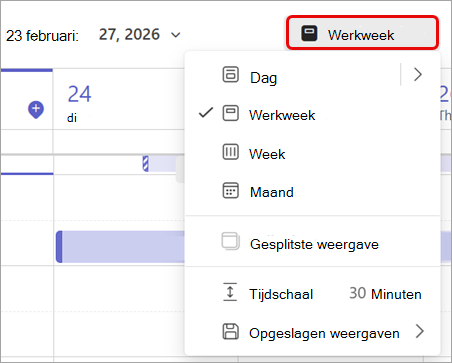 Schermopname van de werkweekweergave in de Teams-agenda.