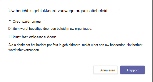Dialoogvenster waarin wordt uitgelegd waarom een bericht is geblokkeerd en niet kan worden overschreven