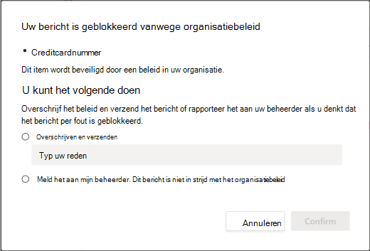 Overschrijven van opties voor beleid voor preventie van gegevensverlies van de organisatie
