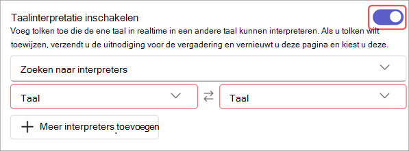 Schermopname van taalinterpretatie-instellingen in vergaderopties.