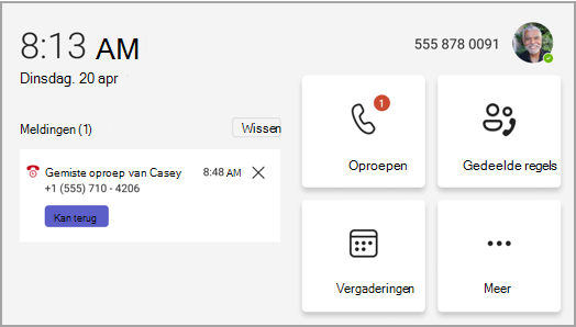 Startscherm van teams-telefoon