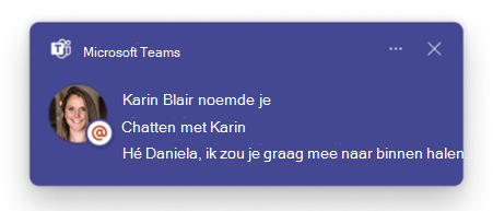 Schermopname van een voorbeeld van een bericht in een Melding van Teams.