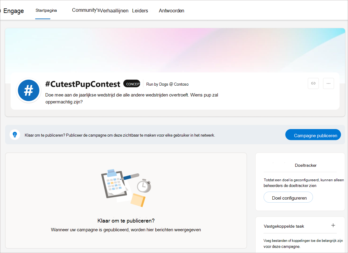 Schermafbeelding van communitycampagne in conceptstatus