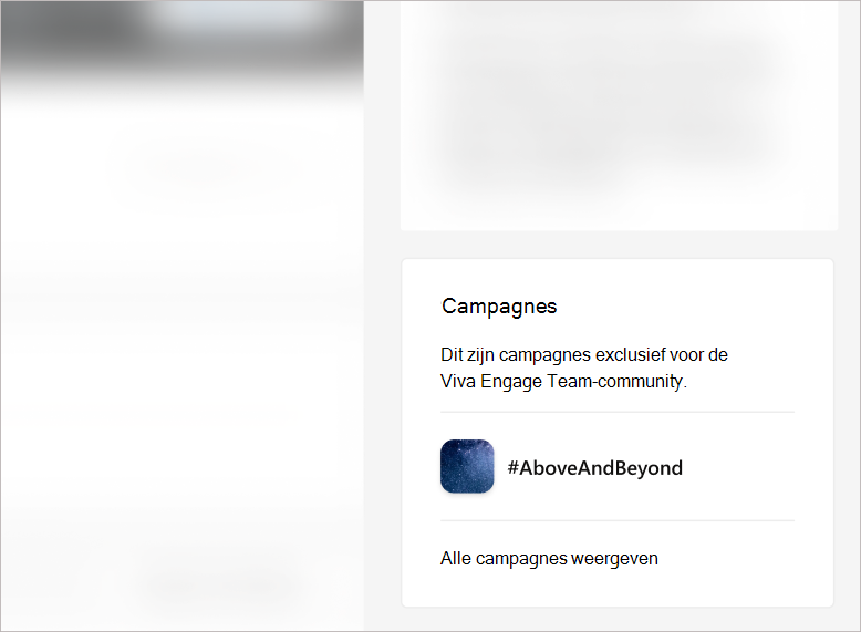 Schermafbeelding van de tegel Campagnes in het rechtergedeelte van een communitypagina.