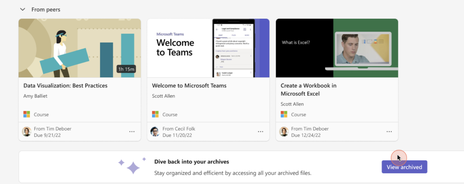 a screenshot of the footer banner of the recommended to you page, with the option to view your archived courses