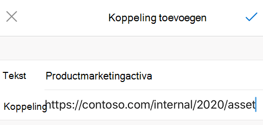 Het dialoogvenster Koppeling toevoegen in Outlook voor iOS.