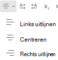 Het menu Uitlijnen in webversie van Outlook.
