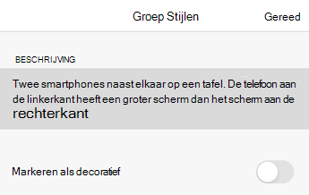 Het dialoogvenster Alternatieve tekst in Word voor iOS.