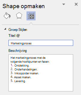 Het dialoogvenster Alternatieve tekst voor visuals in Visio voor Windows.