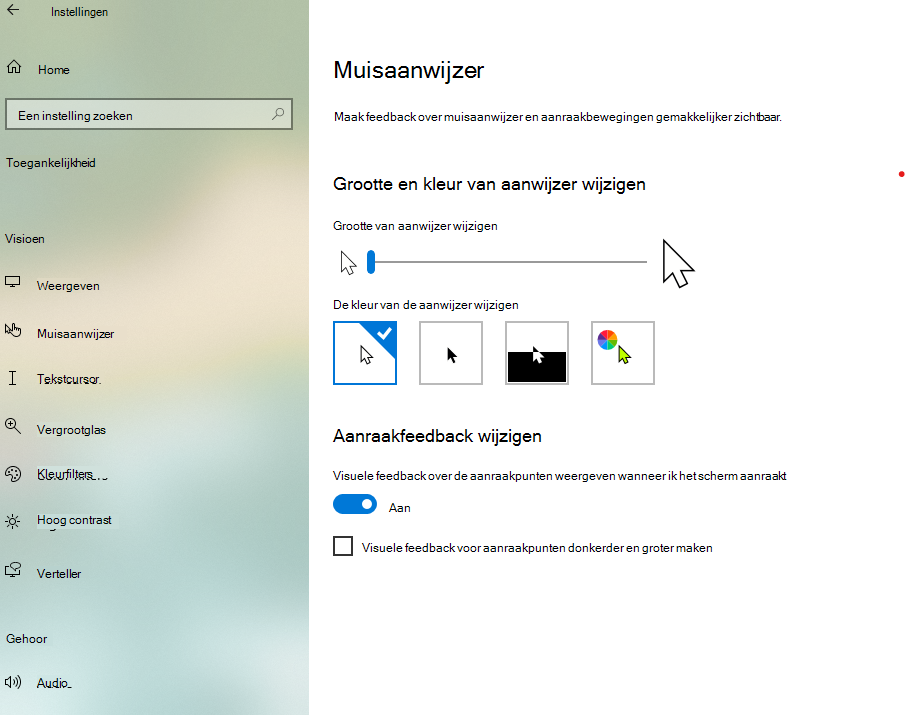 De grootte en kleur van de aanwijzer wijzigen in Windows 10 app Instellingen
