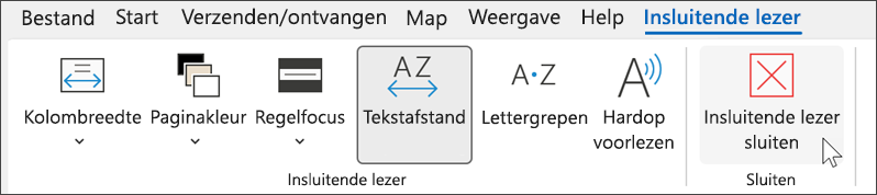 Insluitende lezer in Outlook met cursor boven sluiten