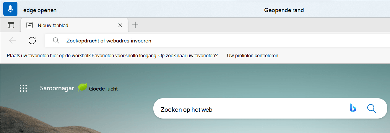 De gebruikersinterface voor spraaktoegang heeft een luisterstatus, met open edge als realtime feedback en geopende edge als feedback over de uitvoering van opdrachten.