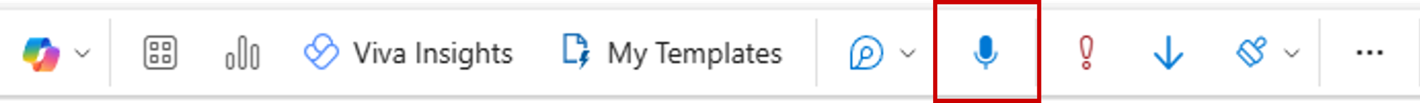 De knop Dicteren is ingeschakeld op het tabblad Opties in Outlook.