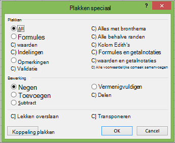 Dialoogvenster Plakken speciaal.