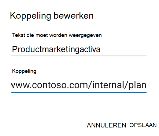 Het dialoogvenster Koppeling bewerken in Outlook voor Android.