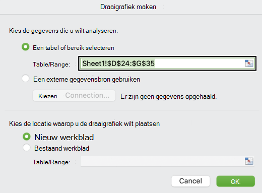 Het dialoogvenster Draaigrafiek maken in Mac.