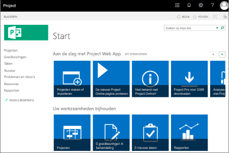Project Online startweergave.