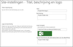 Sitebeschrijving en alttext voor sitelogo in Project Online