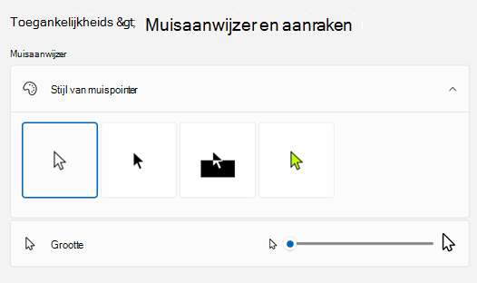 Muisaanwijzer & aanraken in Instellingen