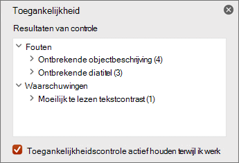 Inspectieresultaten deelvenster