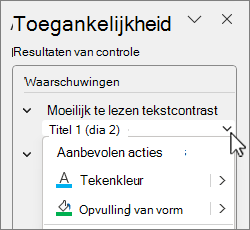 Dialoogvenster aanbevolen actie