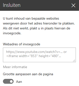Schermafbeelding van het dialoogvenster Invoegcode in SharePoint.