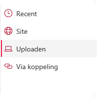 Schermafbeelding van het selecteren van de bestandslocatie in Sharepoint.