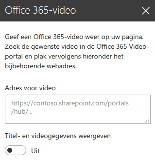Schermafbeelding van het Office 365-dialoogvenster Videoadres in SharePoint.