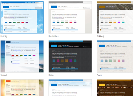 SharePoint Online-pagina met afbeeldingen van sitesjablonen
