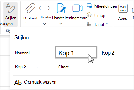 Het menu Stijlen in webversie van Outlook.