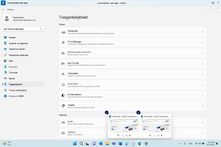 Twee app-exemplaren met nummeroverlays die worden weergegeven op de taakbalk bij gebruik van spraaktoegang