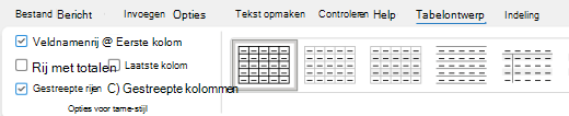 De optie Tabelkoppen is geselecteerd op het lint in Outlook.