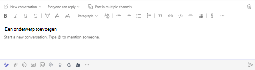 Het veld Een onderwerptekst toevoegen in Microsoft Teams.