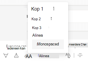 De knop Stijlen en de lijst in Microsoft Teams.