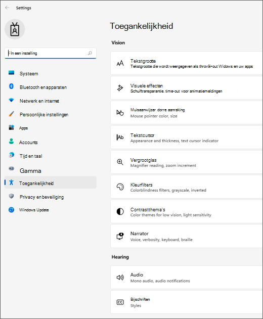 Toegankelijkheidsinstellingen in Windows 11