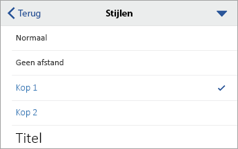 Opdracht Stijlen met Kop 1 geselecteerd