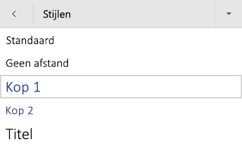 menu kopstijlen Word voor Android