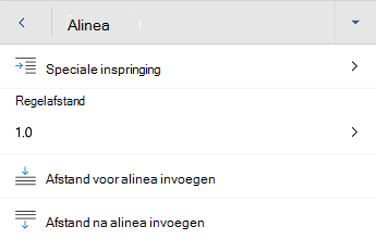 menu alineaopmaak Word voor Android