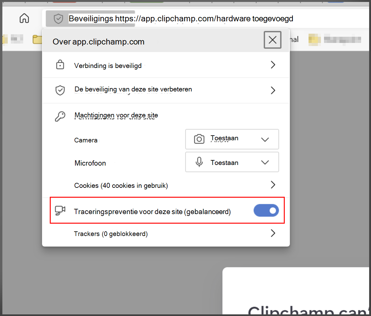 Edge toegevoegde beveiliging, zet Clipchamp 2 op de witte lijst