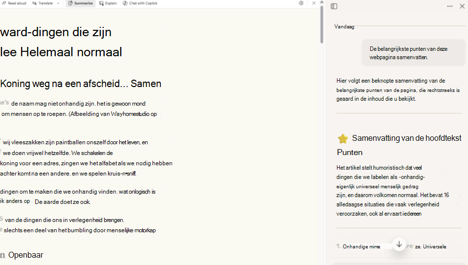 Schermopname van Leesmodus-samenvatting.