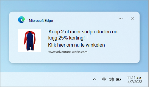 Een voorbeeld van een websitemelding in het meldingencentrum.