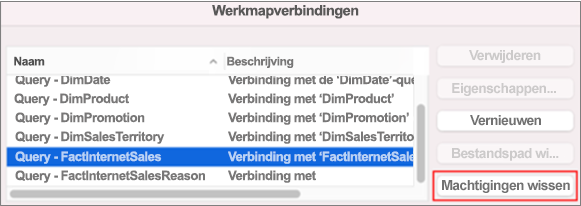 Opgeslagen referenties voor een gegevensverbinding op Mac verwijderen