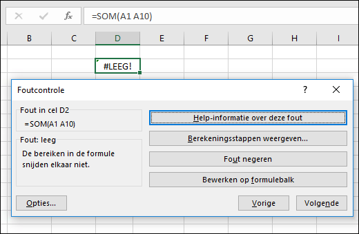 Verplaats het vak Foutcontrole onder de formulebalk