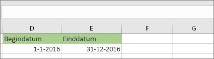 Begindatum in cel D53 is 1-1-2016, einddatum in cel E53 is 31-12-2016