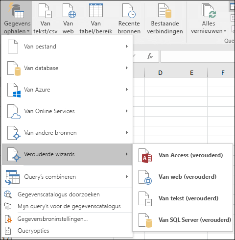 Menuopties voor & Transformatie van verouderde menu's ophalen