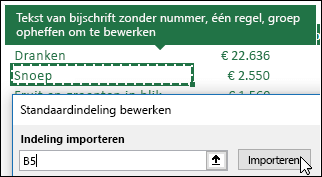 Instellingen van een bestaande draaitabel importeren door een draaitabel te selecteren en op Importeren te klikken