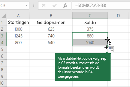 Voorbeeld van een voorlopig saldo