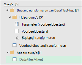 Een lijst met de query's die zijn gemaakt in het deelvenster Query's