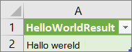 Resultaten van HelloWorld in een werkblad
