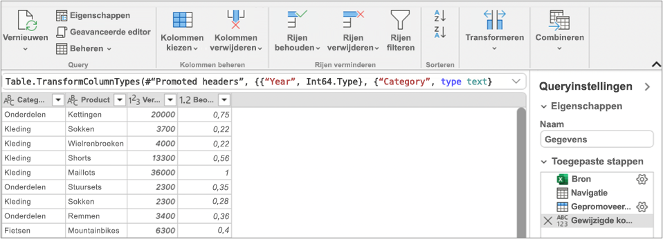 De Power Query-editor